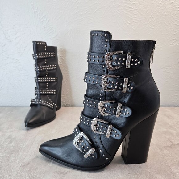 Steve Madden Comet Ankle Boots 10 Black Grunge Goth Edgy Studded Pointed Booties - Picture 1 of 15